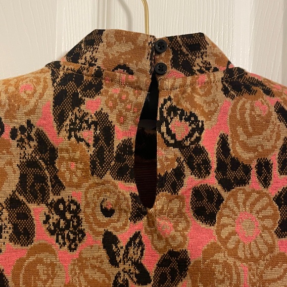 Mock Neck Pink and Brown Floral Shirt - Picture 5 of 5